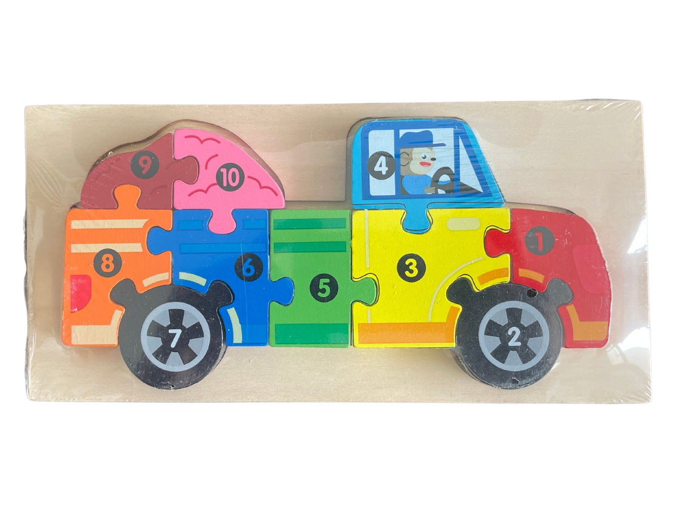 dřevěné puzzle vkládačka náklaďák/popeláři pro děti na rozvoj motoriky a koordinace