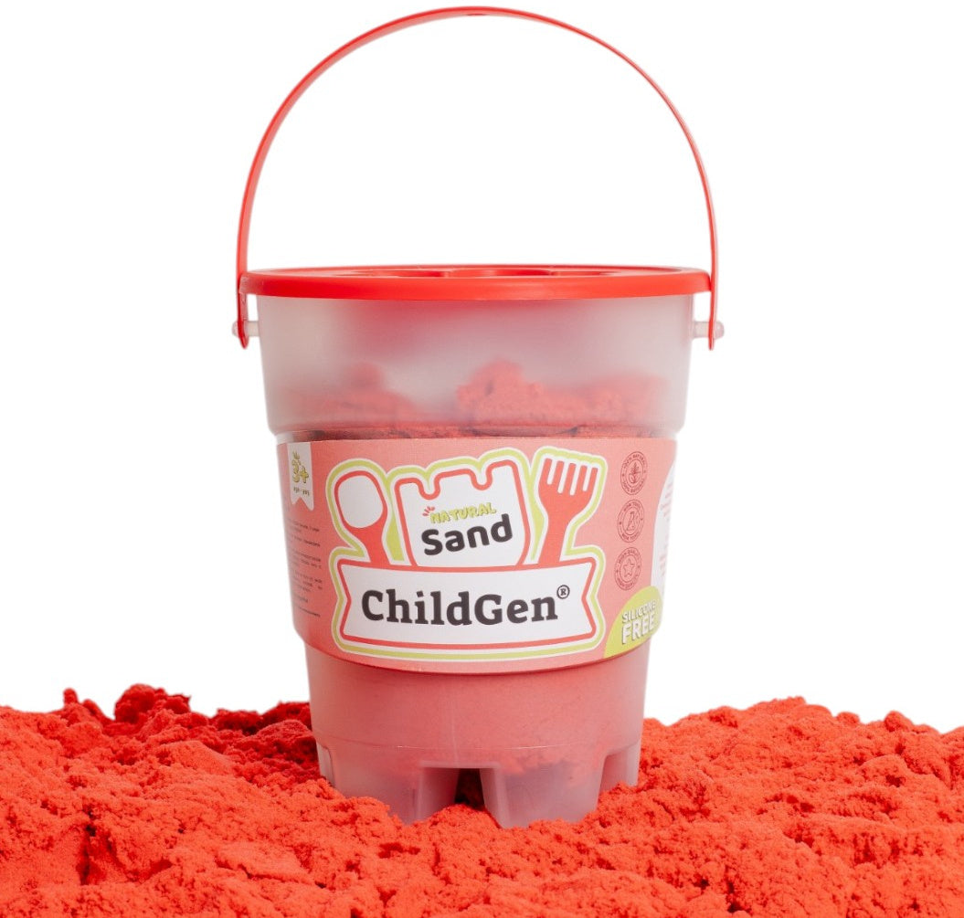 Červený kinetický písek ChildGen 500 g s formičkou