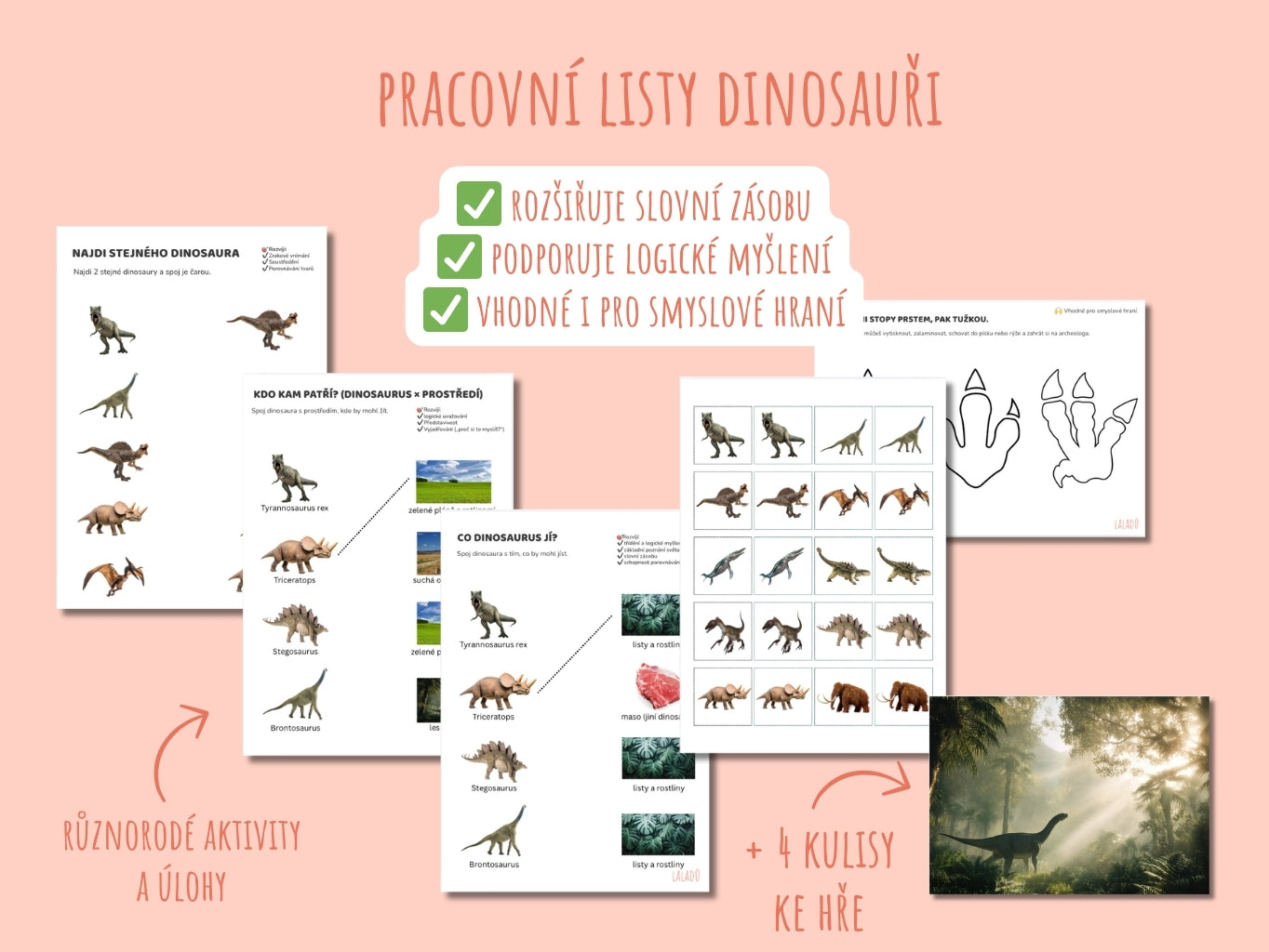 Dinosauři pracovní listy pro děti – ukázka aktivit