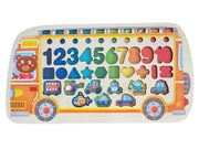 Dřevěná učící hra autobus – puzzle s čísly a tvary
