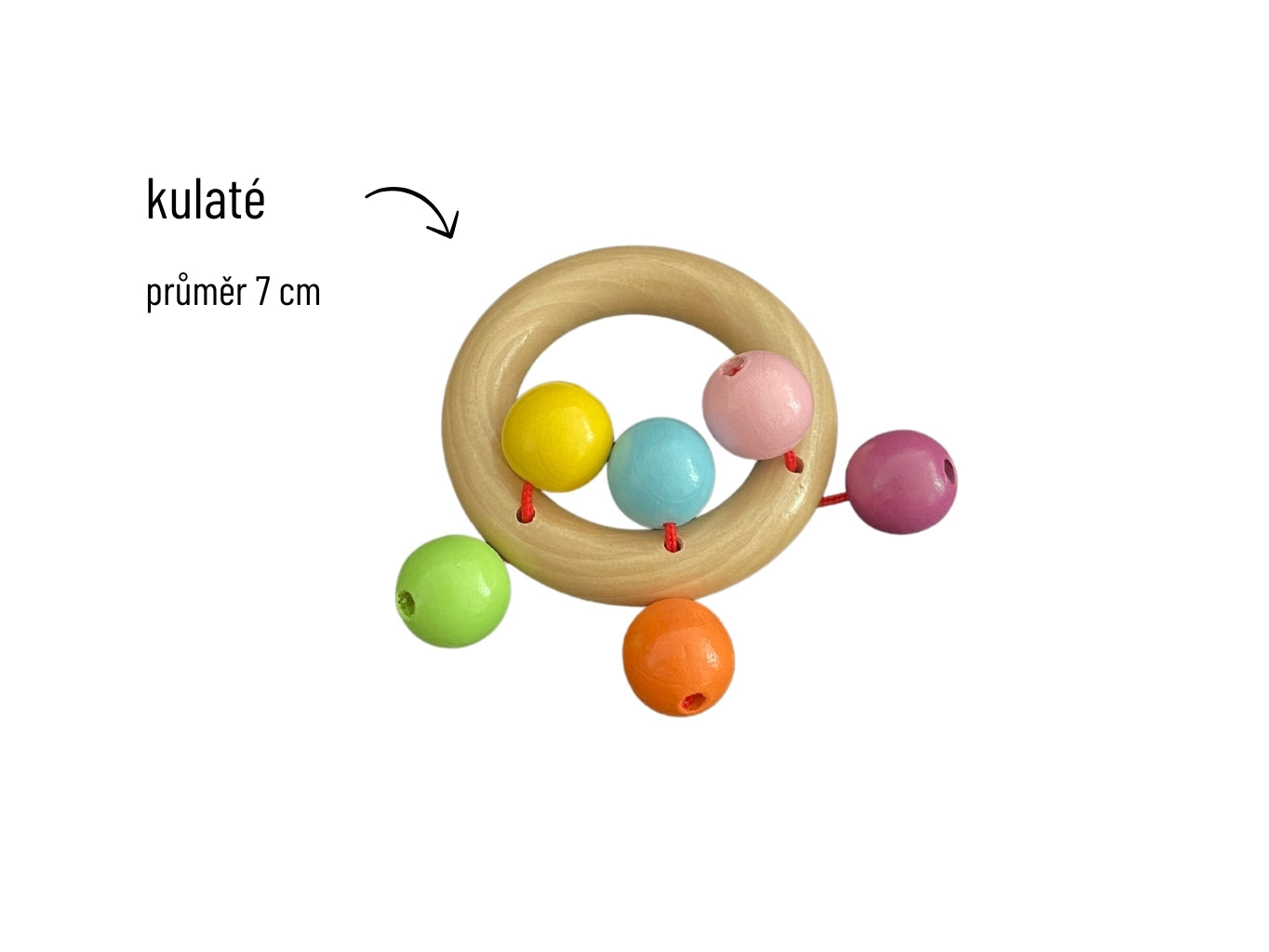 Pestrobarevné dřevěné chrastítko – senzorická hračka