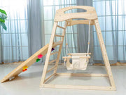 Dřevěné domácí hřiště pro děti s houpačkou a skluzavkou