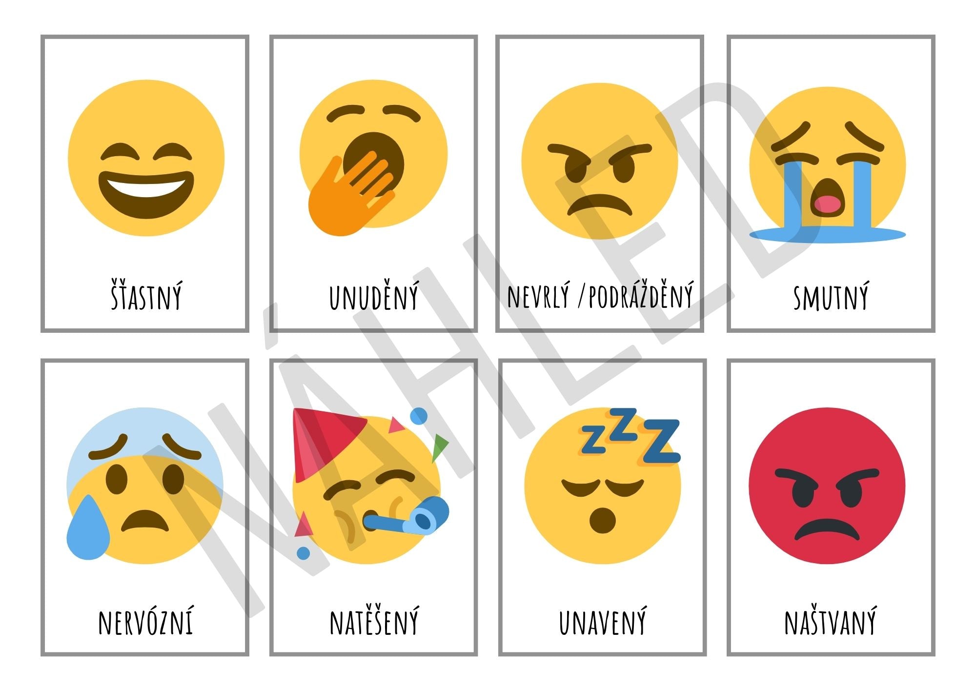 emoční kartičky pro děti v emoji provedení