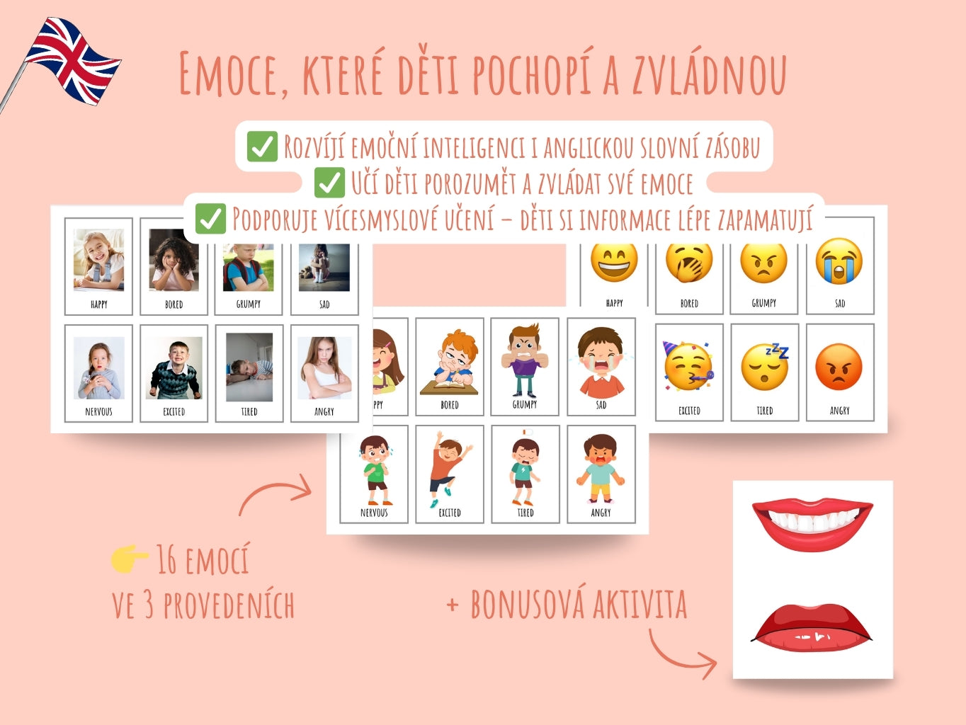 Emotion cards for kids – learning emotions and English words through play