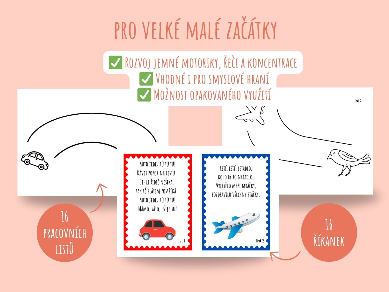 Grafomotorické listy pro batolata – pracovní listy s říkankami pro rozvoj jemné motoriky