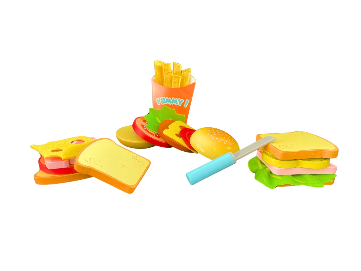 Hra na vaření – dřevěná sada hamburger a hranolky