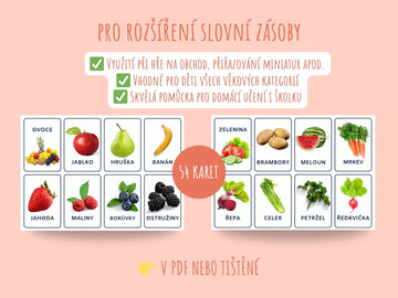 Výukové kartičky ovoce a zeleniny pro děti – reálné fotografie potravin