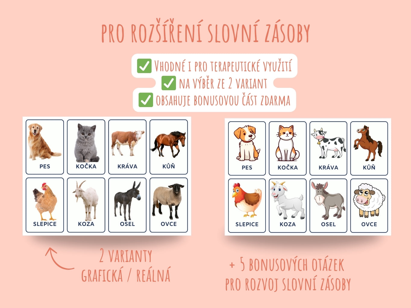 Výukové kartičky se zvířátky – domácí, lesní a hospodářská zvířata pro děti