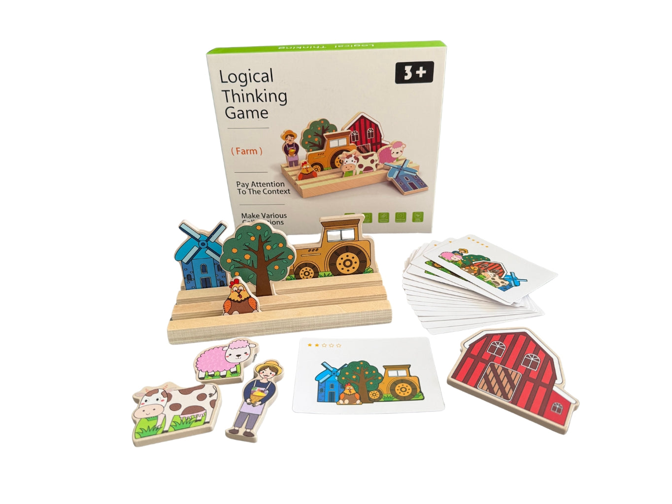 Dřevěná logická hra před a za – farma a traktor