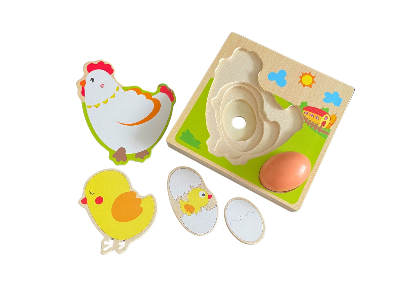 Dřevěné 3D puzzle kuře – Montessori edukační hračka