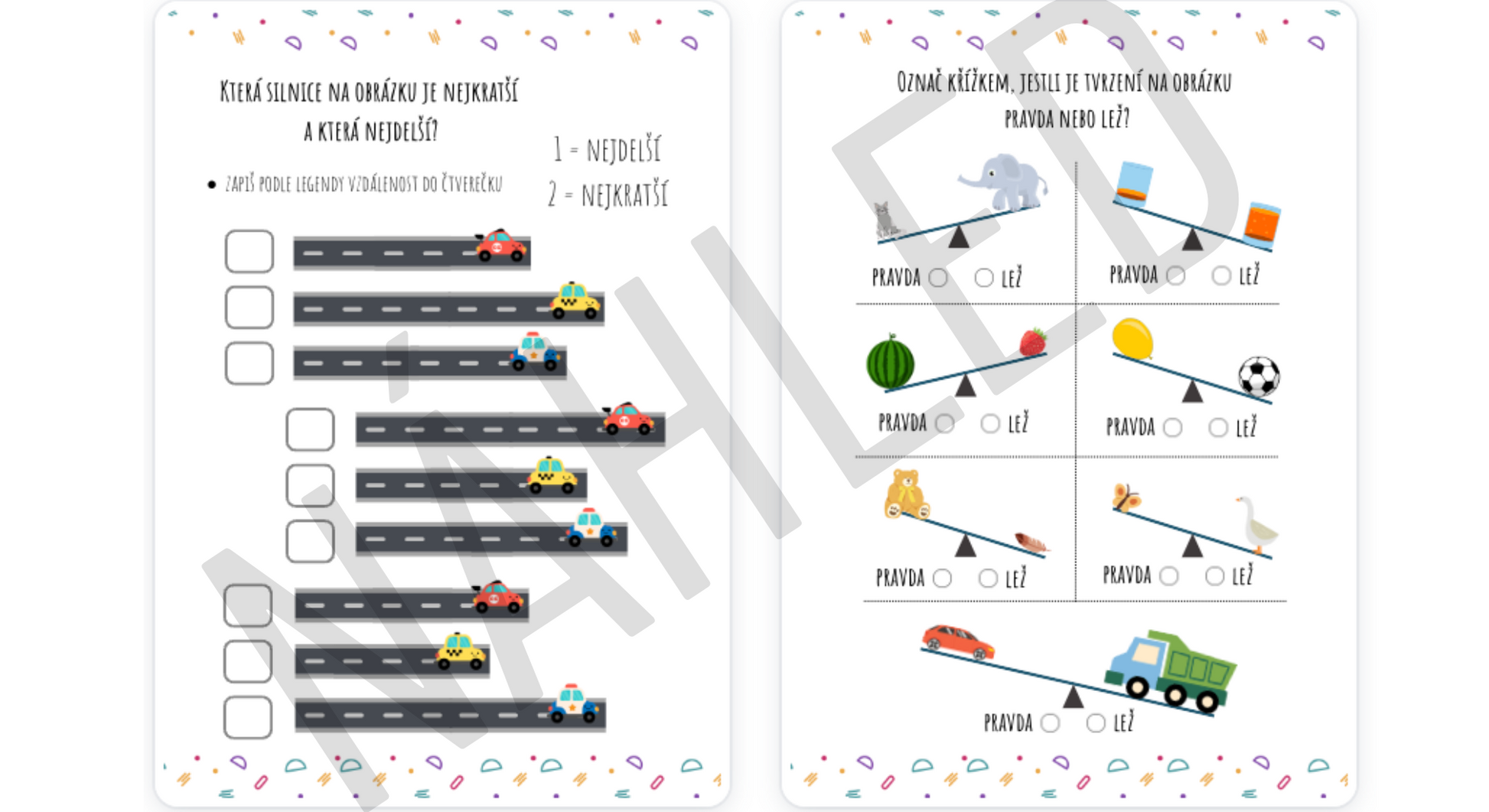 PDF pracovní listy pro děti – barvení, počítání a spojování