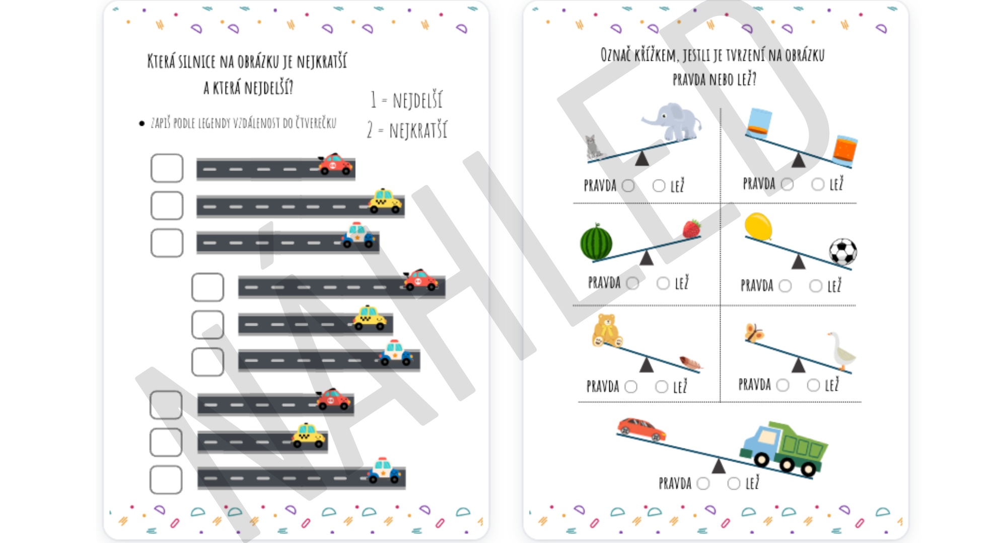 PDF pracovní listy pro děti – barvení, počítání a spojování