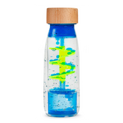 Modrá senzorická lahvička Petit Boum MOVE Spiral Blue s kapkami a spirálou