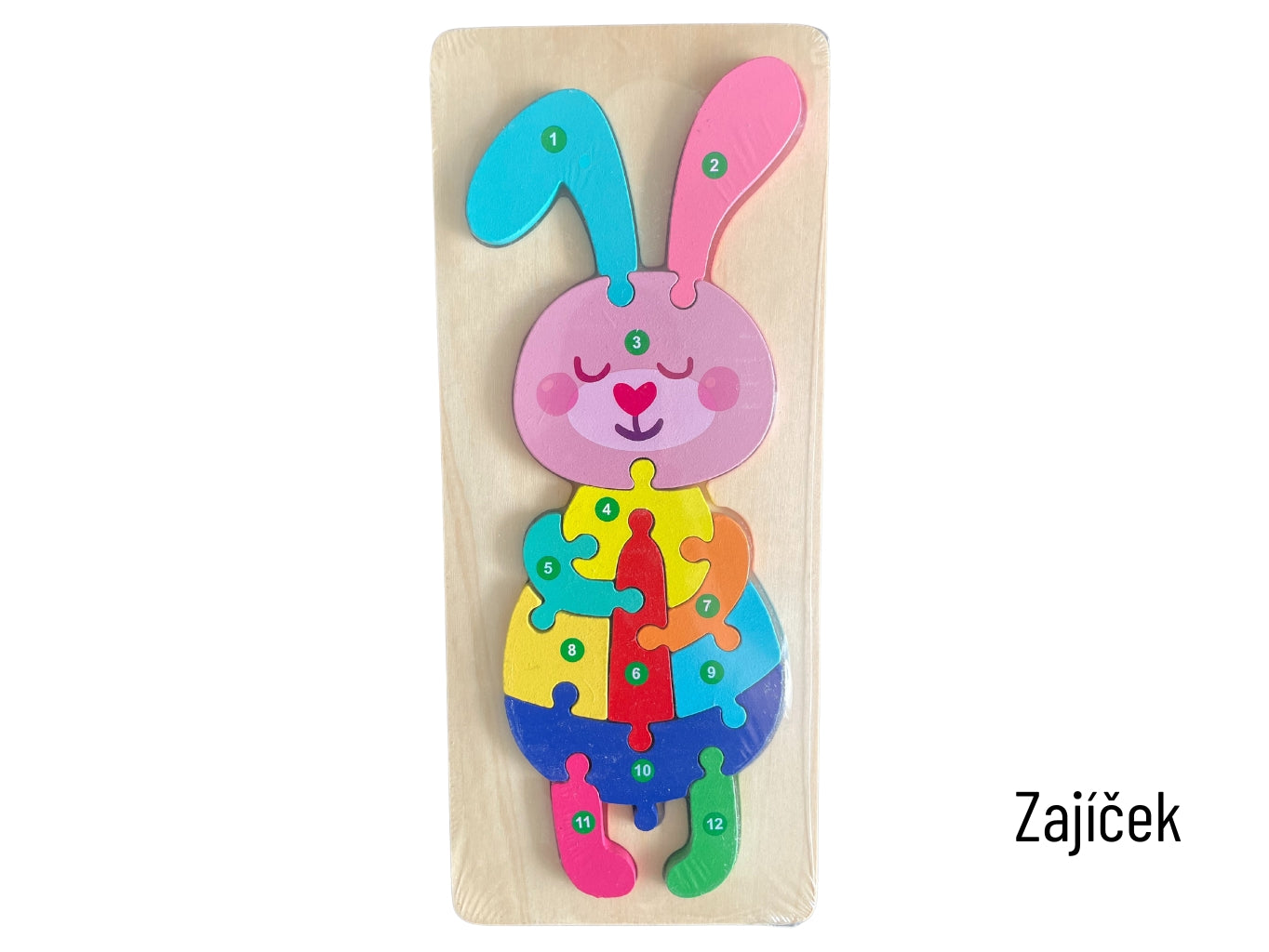 Barevná dřevěná vkládačka puzzle králíček-zajíček pro děti od 2 let