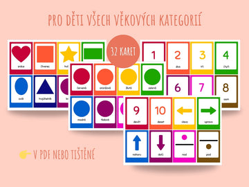 kartičky pro děti na téma barvy, tvary, základní číslovky